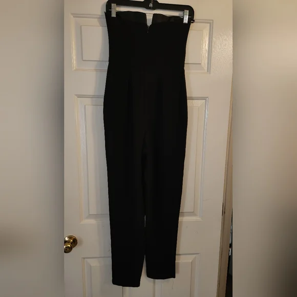 Topshop Jumpsuit 4 Black Strapless Boned V Neck Pleated Waist Zip Back Classic - Picture 4 of 4